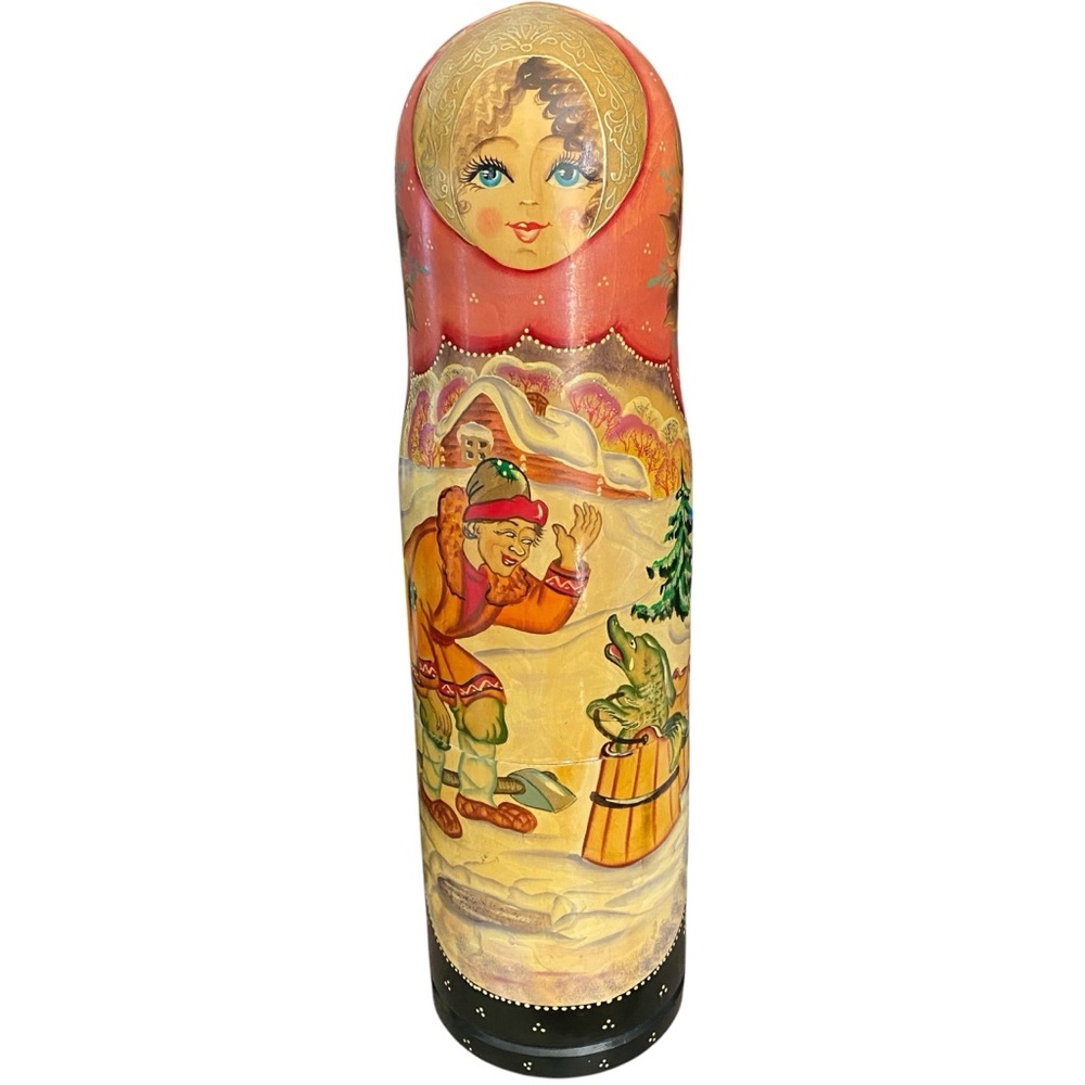 Vintage Russian doll Bottle holder Russian Fairy Tale 14in tall, hand painted